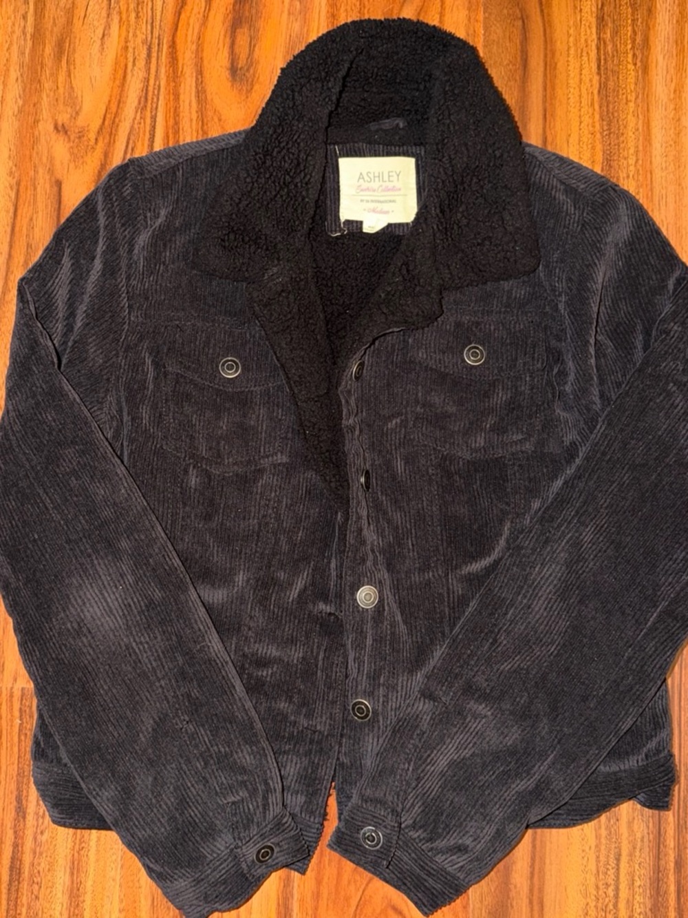 Ashley By 26 International Black Corduroy Sherpa-Trim Jacket